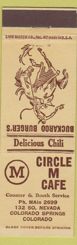 Matchbook Cover - Circle M Cafe Colorado Springs Colorado hamburgers cowboy