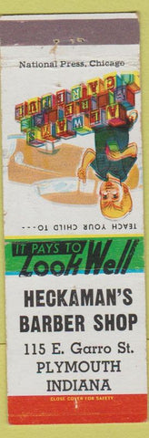 Matchbook Cover - Heckaman's Barber Shop Plymouth IN