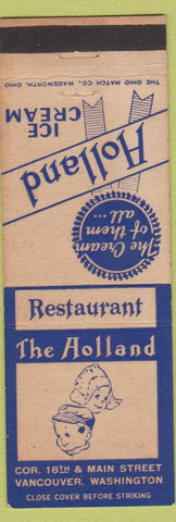 Matchbook Cover - The Holland Restaurant Vancouver WA ice cream