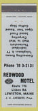 Matchbook Cover - Redwood Motel Lewiston ME JA Jacques
