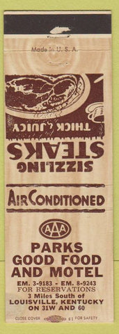Matchbook Cover - Parks Food Motel Louisville KY AAA