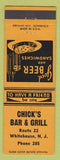 Matchbook Cover - Chick's Bar Grill Whitehouse NJ low phone #