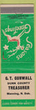Matchbook Cover - GT Gunwall Dun County Treasurer Manning ND election