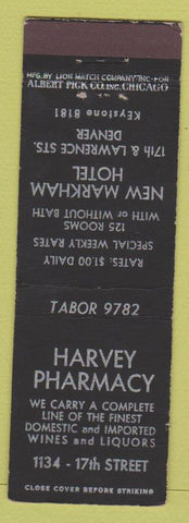 Matchbook Cover - Harvey Pharmacy Denver Colorado Markham Hotel