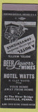 Matchbook Cover - Hotel Watts Danville PA