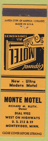 Matchbook Cover - Monte Motel Montevideo MN Richard Bluth