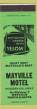 Matchbook Cover - Mayville Motel Mayville ND