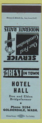 Matchbook Cover - Hotel Hall Goldendale WA low phone