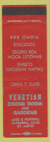 Matchbook Cover - Venetian Dining Room Gardens Altadena CA Italian