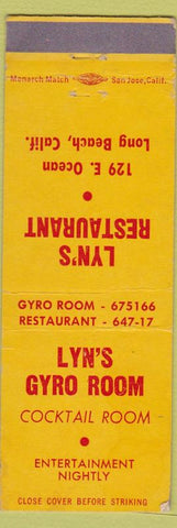 Matchbook Cover - Lyn's Gyro Room Long Beach CA