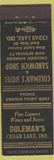Matchbook Cover - Coleman's Cedar Lake IN Hotel Sandwich Shop low phone