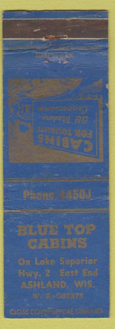 Matchbook Cover - Blue Top Cabins Ashland WI WORN