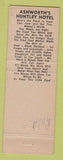 Matchbook Cover - Huntley Hotel Reedsburg WI Mauston Sidney Ashworth