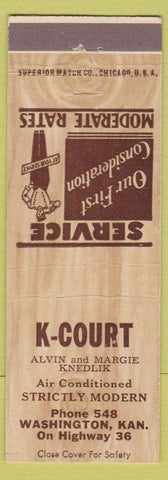 Matchbook Cover - K Court Washington KS low phone #