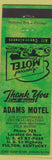 Matchbook Cover - Adams Motel fUlton KY low phone #