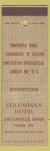Matchbook Cover - Columbian Hotel Ortonville MN low phone #