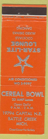 Matchbook Cover - Cereal Bowl Starlite Lounge Battle Creek MI orange