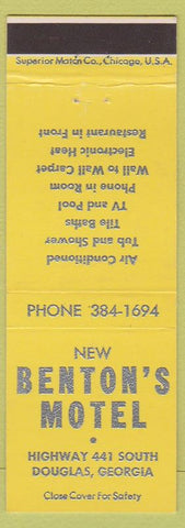Matchbook Cover - Benton's Motel Douglas GA yellow