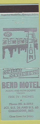 Matchbook Cover - Bend Motel Chillicothe MO light green