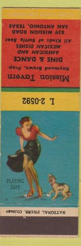 Matchbook Cover - Mission Tavern San Antonio TX Mexican Food girlie back  pinup