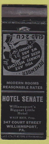 Matchbook Cover - Hotel Senate Williamsport PA Walt Rice