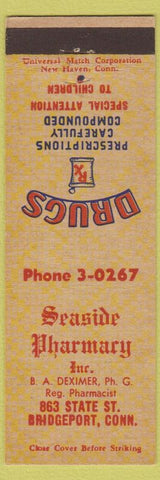 Matchbook Cover - Seaside Pharmacy Bridgeport CT BA Deximer