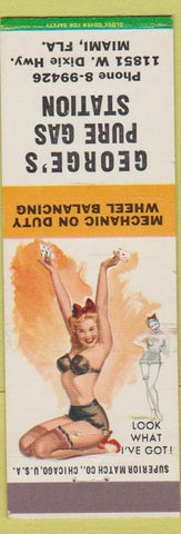 Matchbook Cover - George's Pure oil gas Miami FL pinup