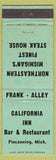 Matchbook Cover - California Inn Bar Restaurant Pinconning MI