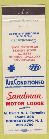 Matchbook Cover - Sandman Motor Lodge Bordentown NJ AAA