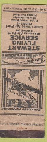 Matchbook Cover - Stewart Flying Massena Lake Placid low phone WORN Piper Planes