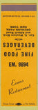 Matchbook Cover - Evans Restaurant Orchard Beach NY yellow