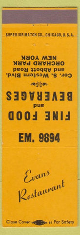 Matchbook Cover - Evans Restaurant Orchard Beach NY yellow