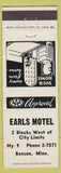 Matchbook Cover - Earls Motel Benson MN white