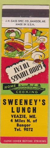 Matchbook Cover - Sweeney's Lunch Veazie ME