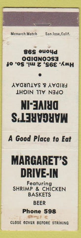 Matchbook Cover - Margaret's Drive In Escondido CA low phone