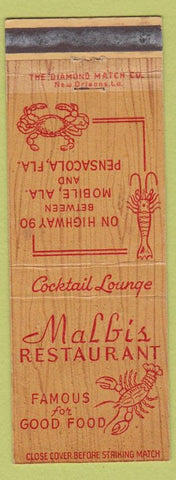 Matchbook Cover - Malbi's Restaurant lobster Daphne? AL