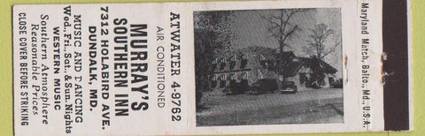 Matchbook Cover - Murray's Southern Inn Dundalk MD