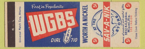 Matchbook Cover - Sav A Nick Miami FL store WGBS Radio