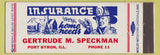 Matchbook Cover Gertrude Speckman Insurance Port Byron IL low phone Full Length