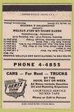 Matchbook Cover - Hertz Rental Cars Harrisburg PA 40 Strike