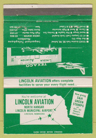 Matchbook Cover - Lincoln Aviation Airport NE Green Stamps oil gas 40 Strike