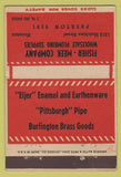 Matchbook Cover - Fisher Meek Plumbing Supply Houston TX ADVANCE 40 Strike