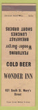 Matchbook Cover - Wonder Inn hamburgers NO TOWN WEAR
