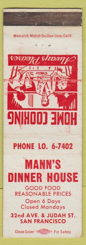 Matchbook Cover - Mann's Dinner House San Francisco CA WEAR