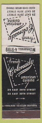 Matchbook Cover - French Colonade Restaurant New York City WORN