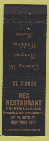 Matchbook Cover - Rex Restaurant New York City