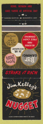 Matchbook Cover - Jim Kelley's Nugget Casino Reno NV Lake Tahoe