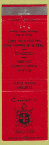 Matchbook Cover - Ernesto's Italian Village San Clemente CA