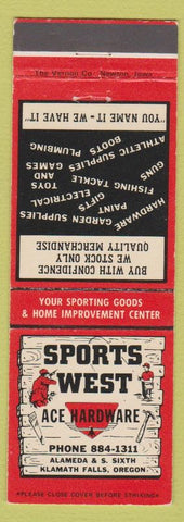 Matchbook Cover - Sports West Ace Hardware Klamath Falls OR