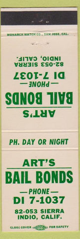 Matchbook Cover - Art's Bail Bonds Indio CA